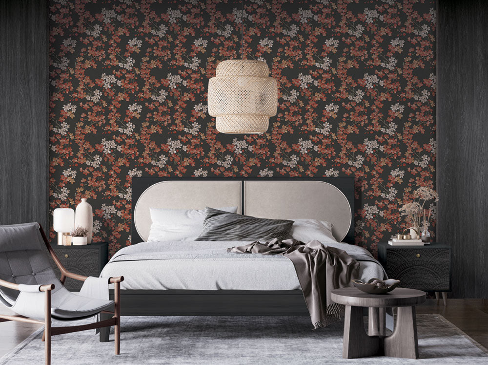 Grace Cherry Blossom Black/Red GR322207 by Design ID