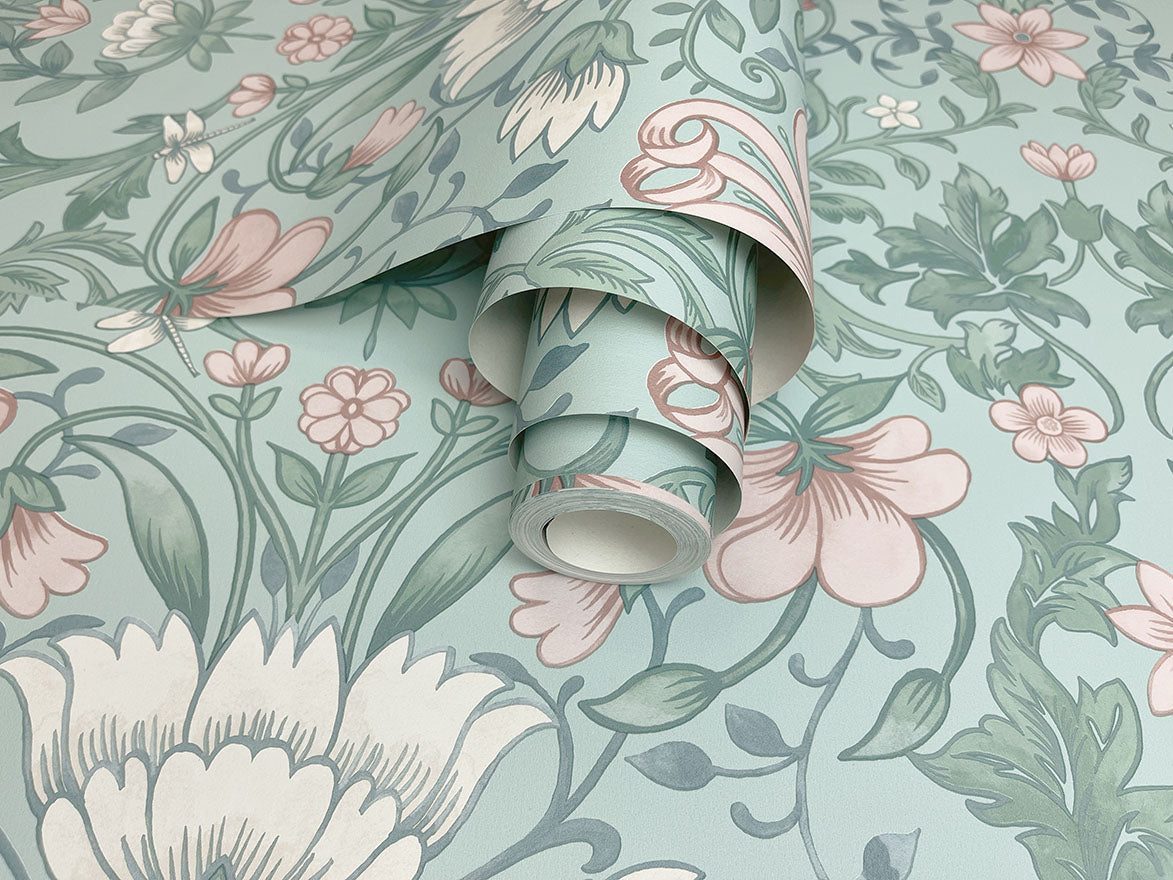 Vintage Floral Wallpaper Soft Teal 13390 by Holden Decor
