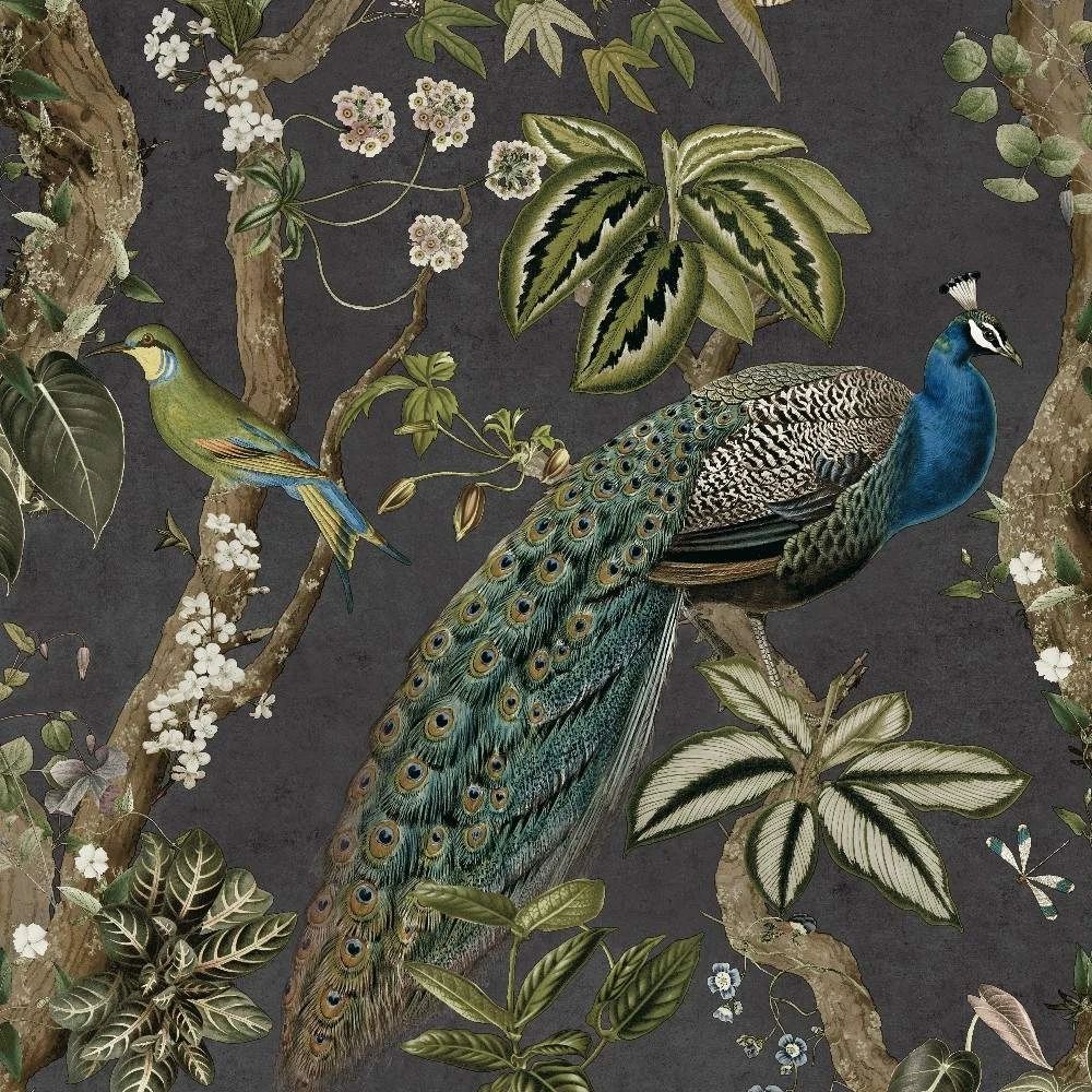 Peacock Woods Charcoal 13681 by Holden Decor