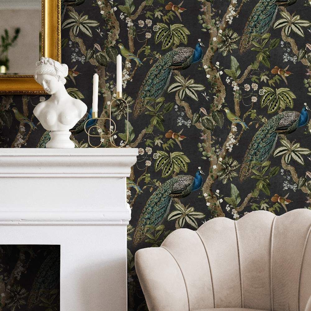Peacock Woods Charcoal 13681 by Holden Decor