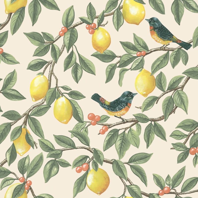 Lemon Leaf Trail Cream Orange Wallpaper 13870 by Holden Decor