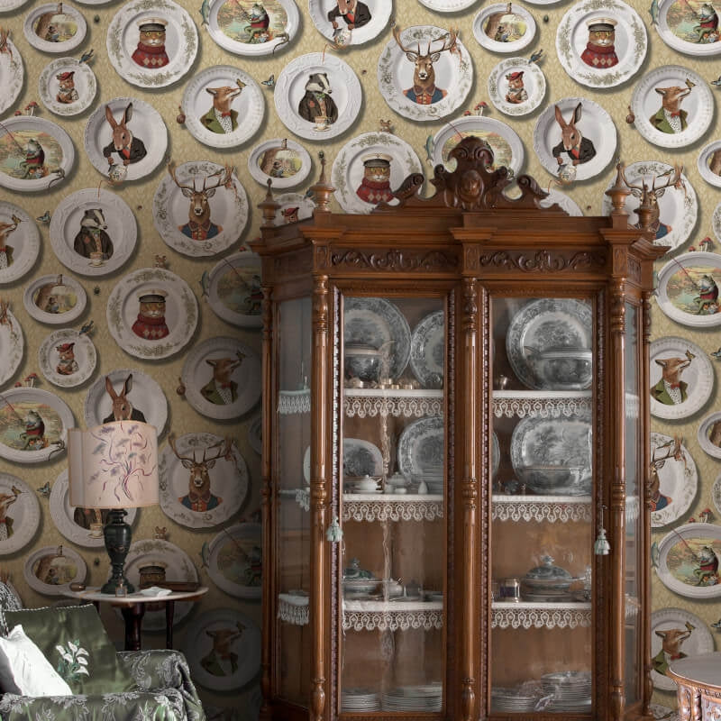 Vintage Tea Party Ochre Wallpaper 13940 by Holden Decor