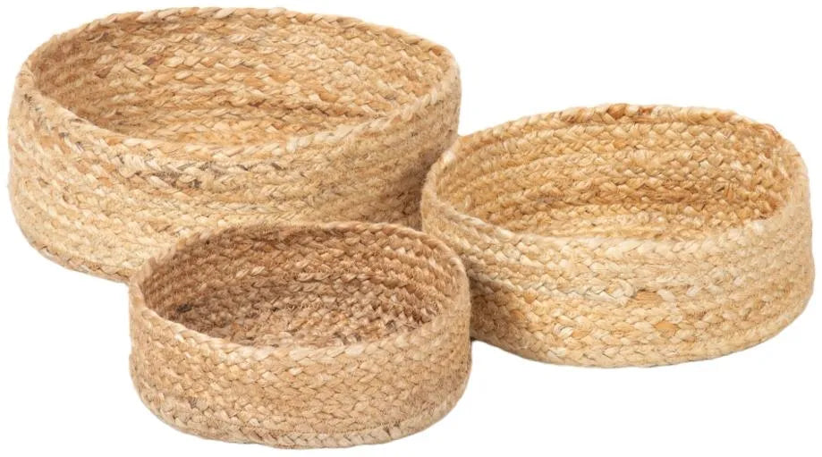 Bankside Jute Flat Round Basket Natural, Set of 3 by Esselle