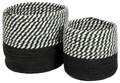 Barnes Jute/Cotton Round Basket Black/Whitel, Set of 2 by Esselle