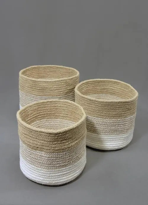 Barking Jute Nested Basket Cream/Natural, Set of 3 by Esselle