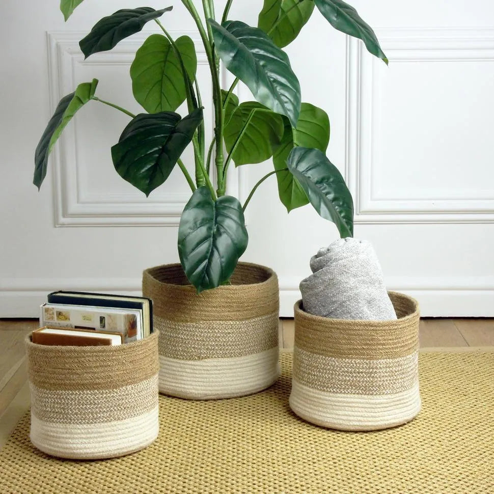 Barking Jute Nested Basket Cream/Natural, Set of 3 by Esselle