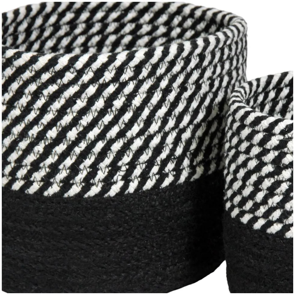 Barnes Jute/Cotton Round Basket Black/Whitel, Set of 2 by Esselle