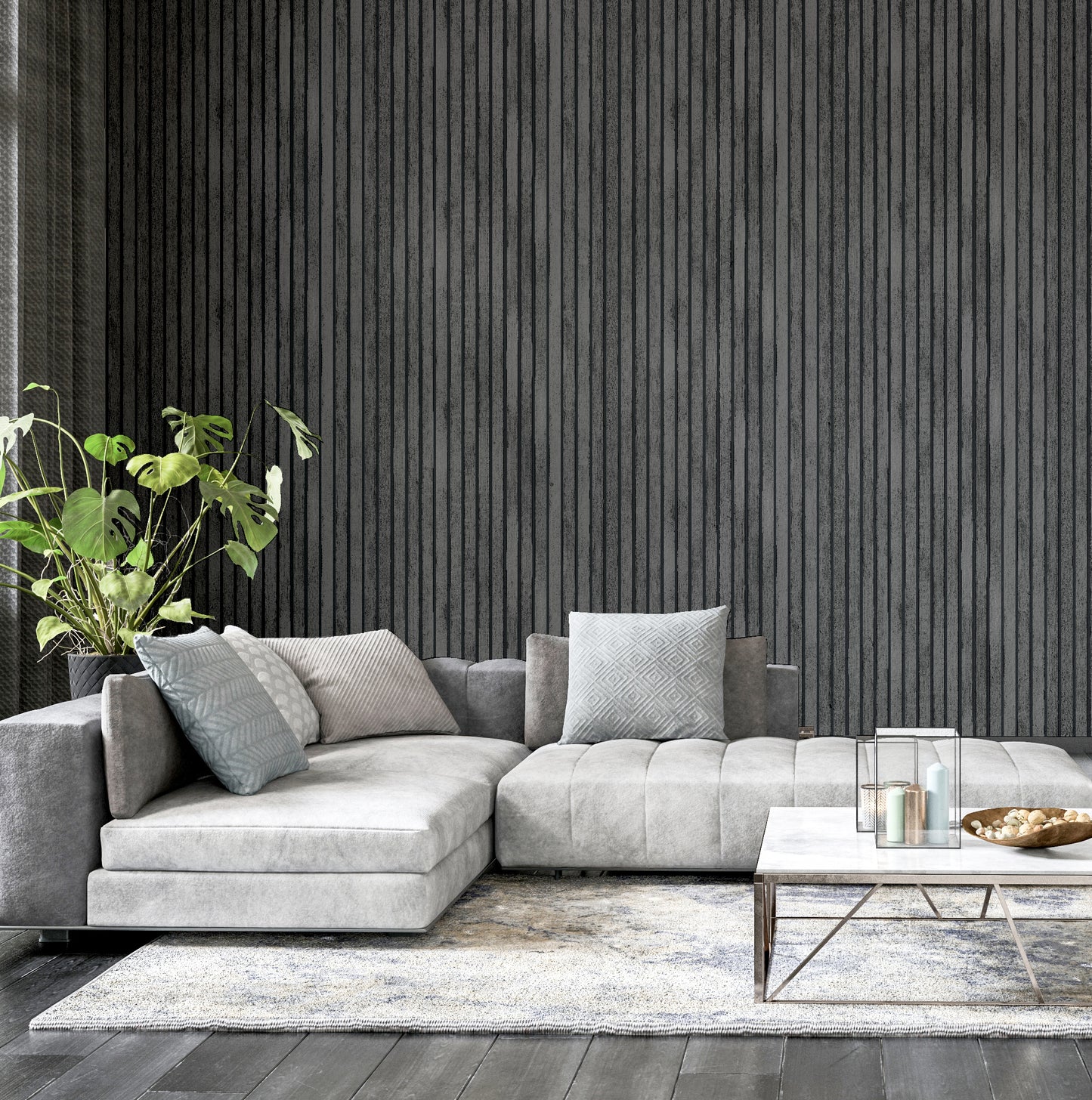 Wood Slats Charcoal Grey 923801 by Arthouse (DD)
