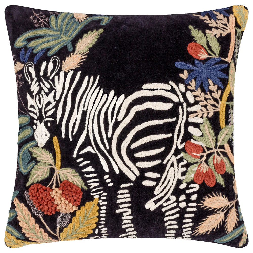 Exotic Zebra Embroidered Cushion Midnight, 50x50cm by Wylder