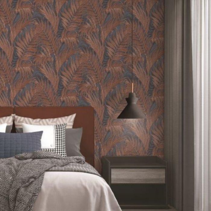 Grace Tropical Palm Leaf Navy / Copper GR322109 by Design ID