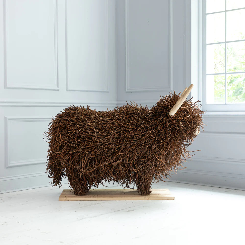 Howard, Large Highland Cow Hand Crafted Wooden Sculpture