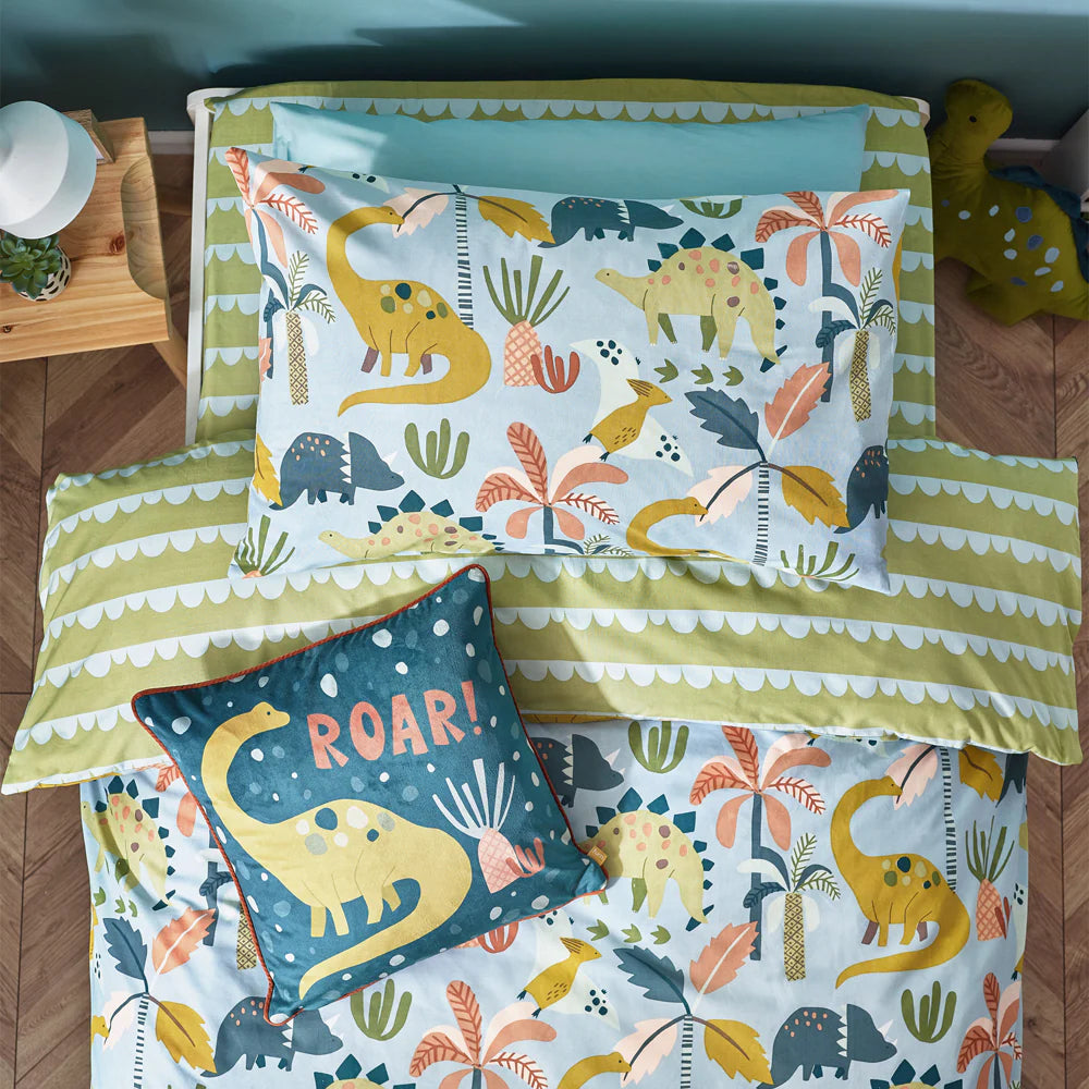 Little Dinos Scandi Duvet Cover Set Blue/Green by little furn.