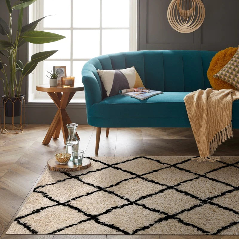 Tahira Shaggy Rug in Cream/Black Taupe by Esselle (DD)