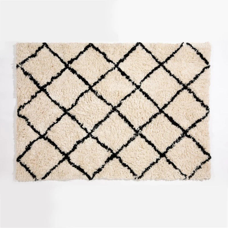 Tahira Shaggy Rug in Cream/Black Taupe by Esselle (DD)