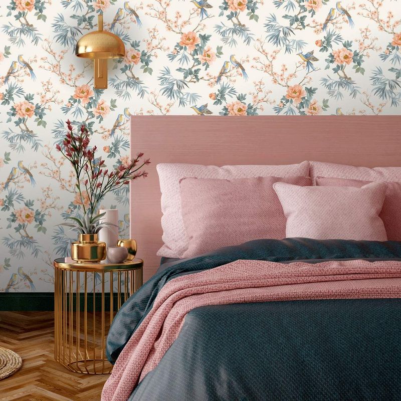 Chinoiserie Cherry Blossom Birds Orange 260561 by Rasch