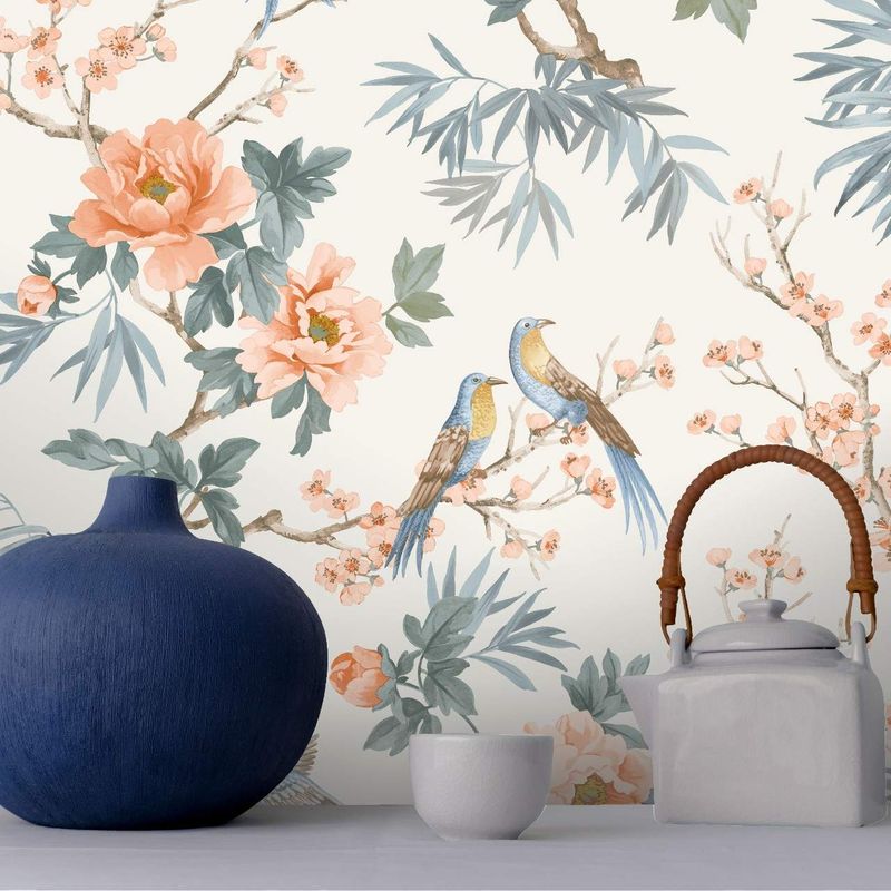 Chinoiserie Cherry Blossom Birds Orange 260561 by Rasch