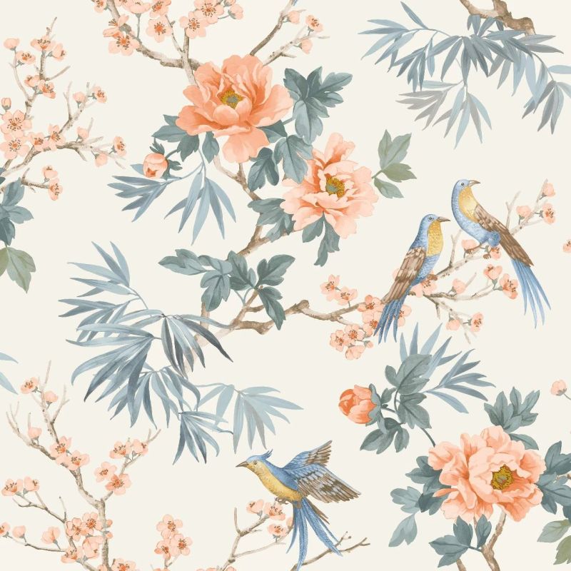 Chinoiserie Cherry Blossom Birds Orange 260561 by Rasch