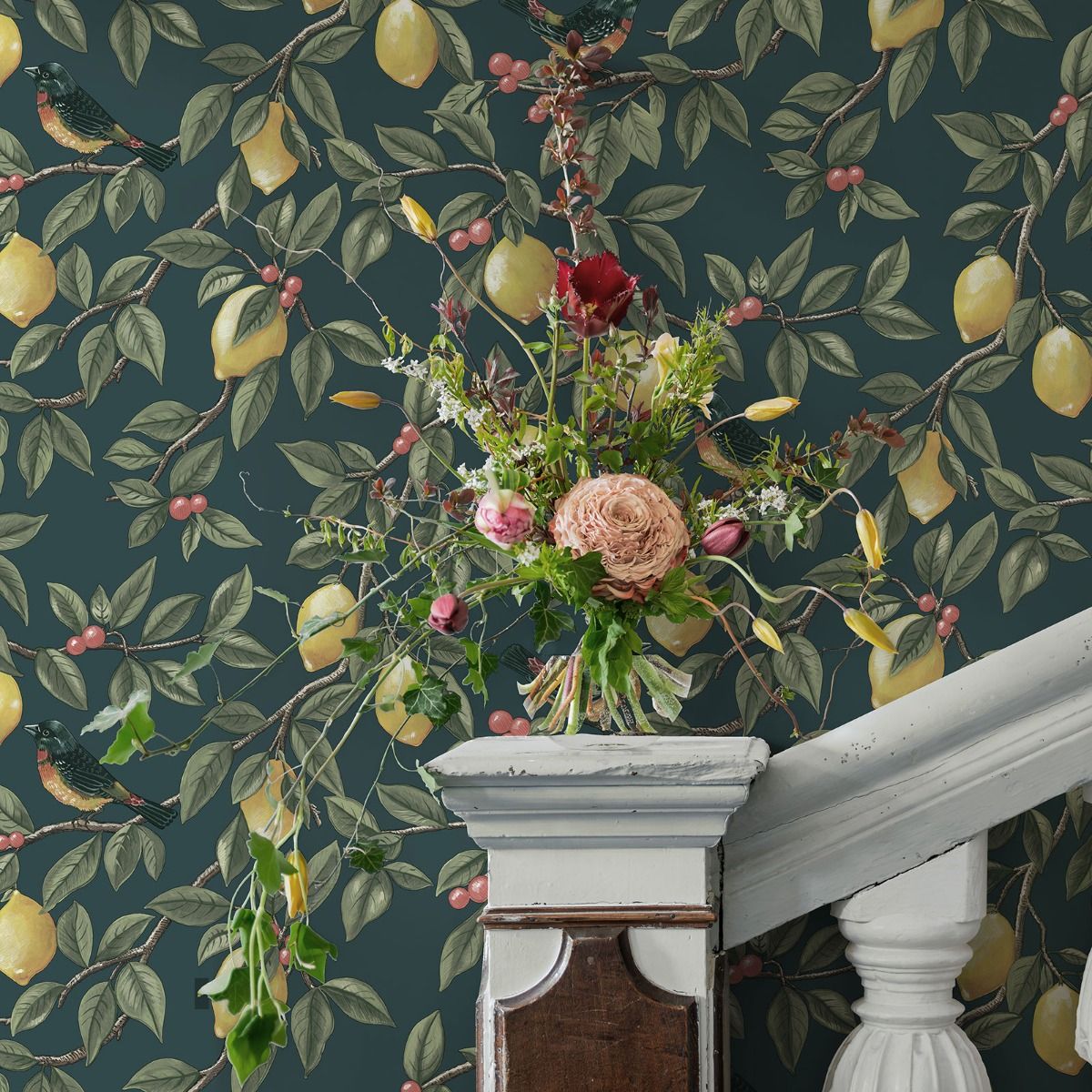 Lemon Leaf Trail Teal Wallpaper 13871 by Holden Decor