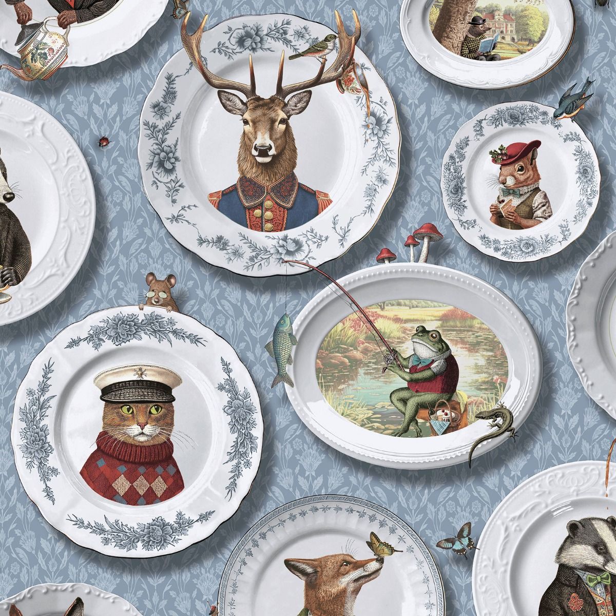 Vintage Tea Party Blue Wallpaper 13941 by Holden Decor