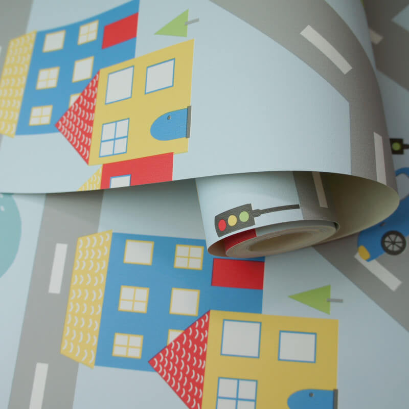 Dino Road Blue/Multi 90911 by Holden Decor