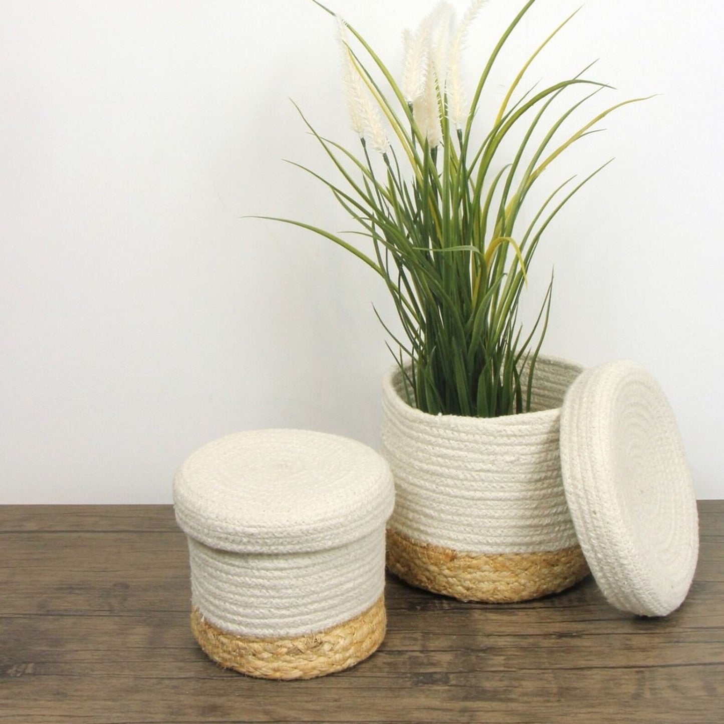 Balham Lidded Storage Nested Basket Cream, Set of 2 by Esselle