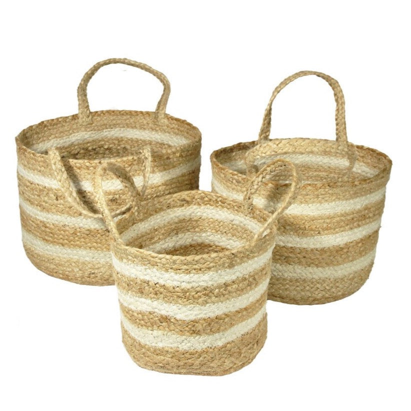 Barnsbury Jute Stripe Basket Cream/Natural, Set of 3 by Esselle