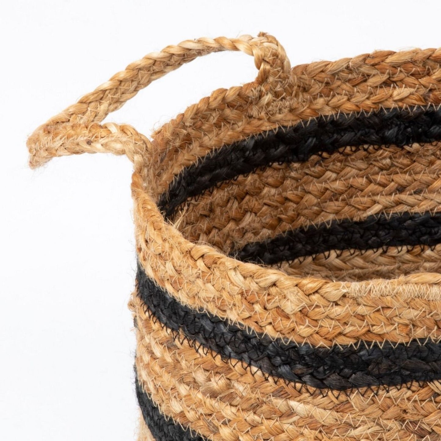 Barnsbury Jute Stripe Basket Black/Natural, Set of 3 by Esselle