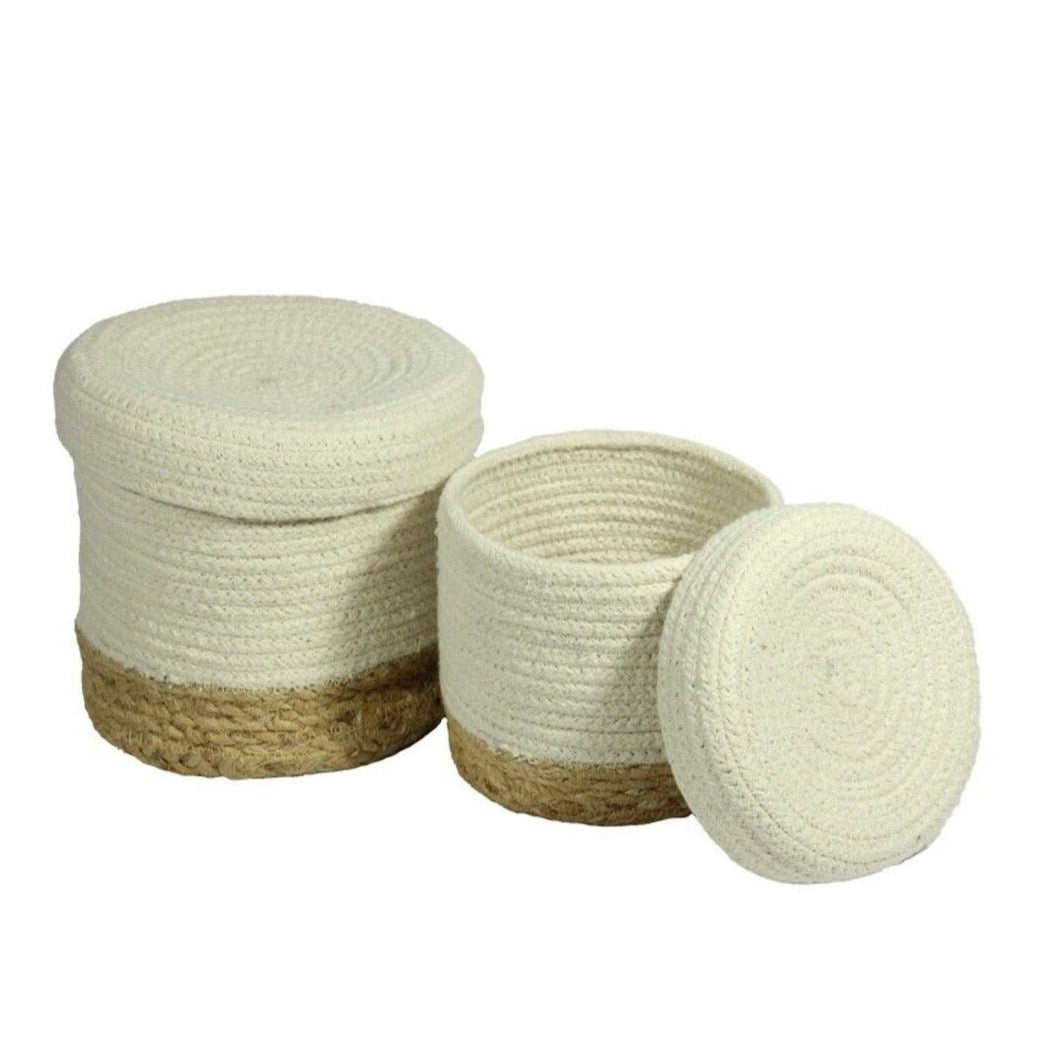 Balham Lidded Storage Nested Basket Cream, Set of 2 by Esselle