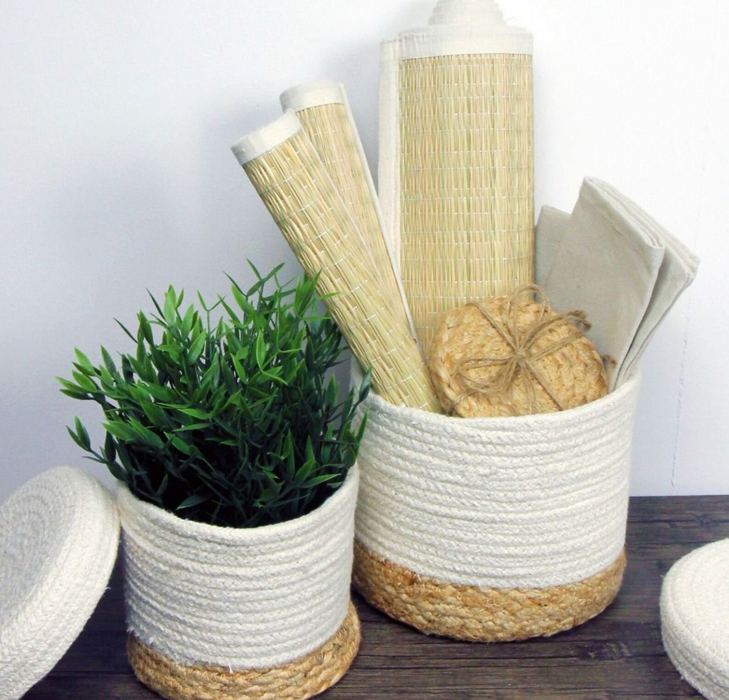 Balham Lidded Storage Nested Basket Cream, Set of 2 by Esselle