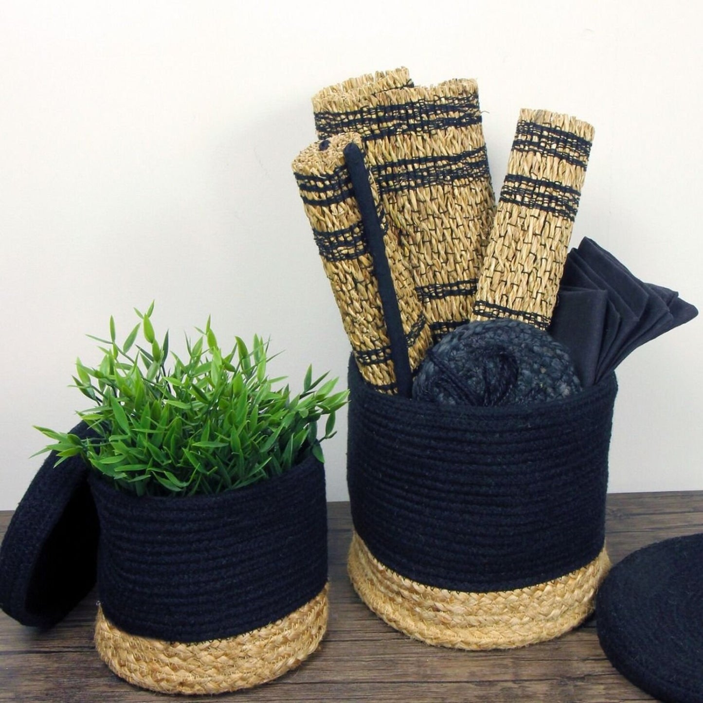 Balham Lidded Storage Nested Basket Black, Set of 2 by Esselle