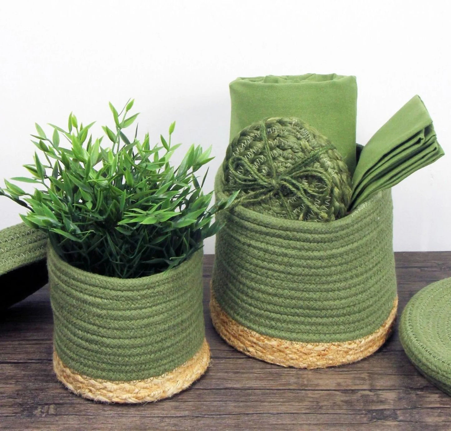 Balham Lidded Storage Nested Basket Green, Set of 2 by Esselle