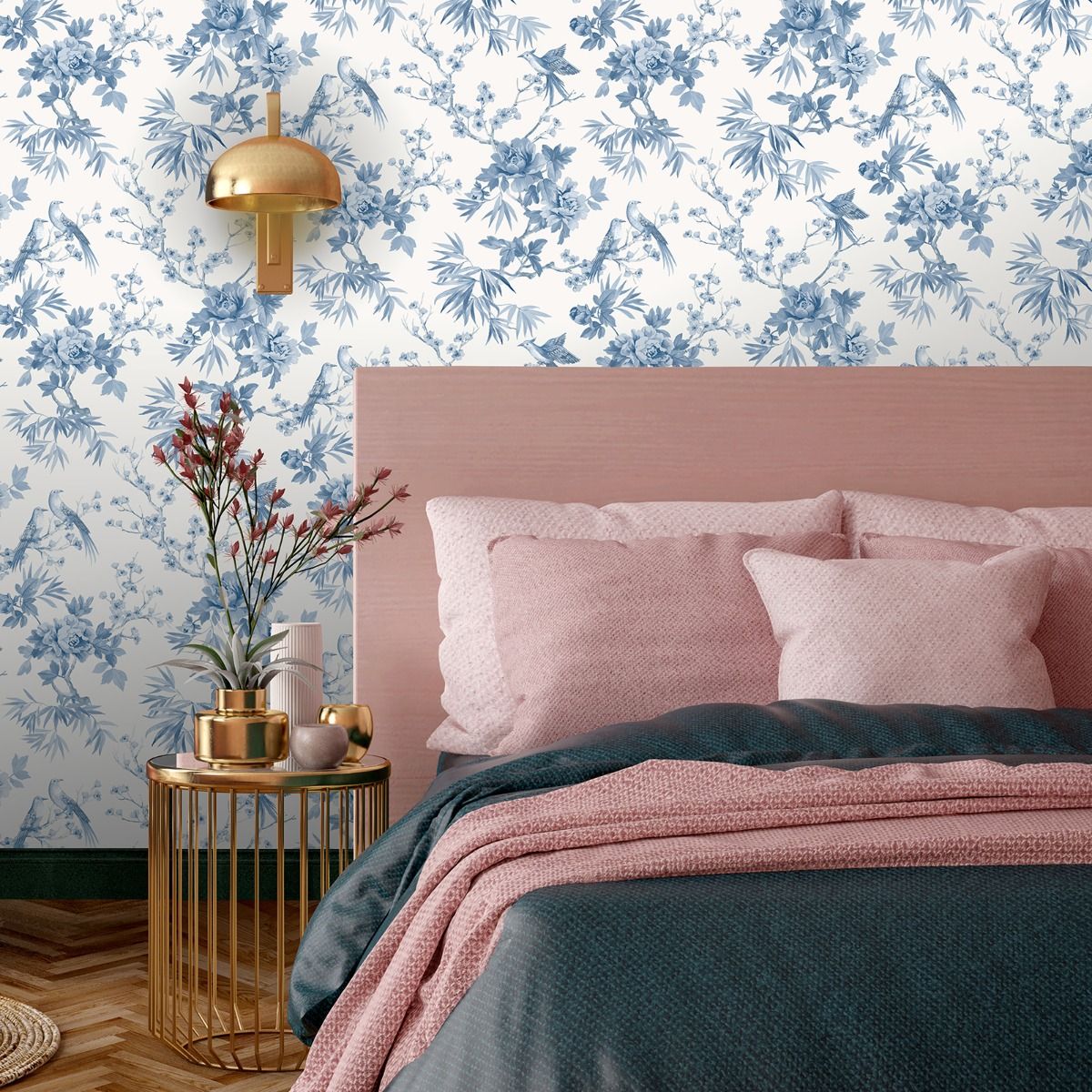 Chinoiserie Cherry Blossom Birds Blue 260554 by Rasch