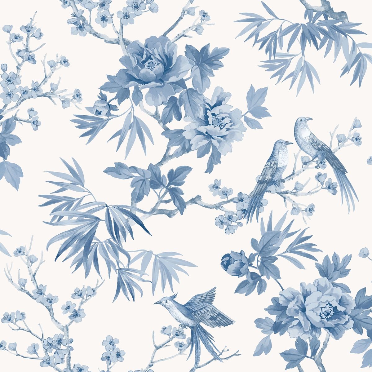 Chinoiserie Cherry Blossom Birds Blue 260554 by Rasch