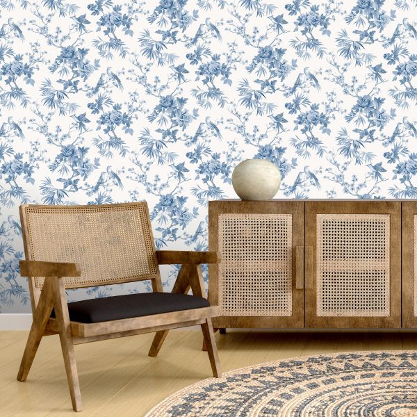 Chinoiserie Cherry Blossom Birds Blue 260554 by Rasch
