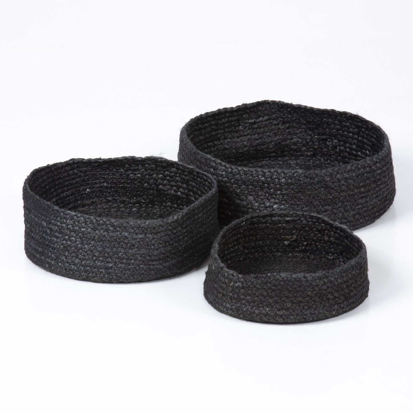Bankside Jute Flat Round Basket Black, Set of 3 by Esselle