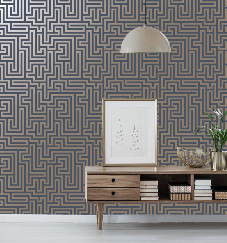 Glistening Maze Navy 12913 by Holden Decor