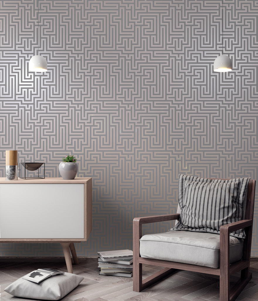 Glistening Maze Grey/Rose Gold 12914 by Holden Decor