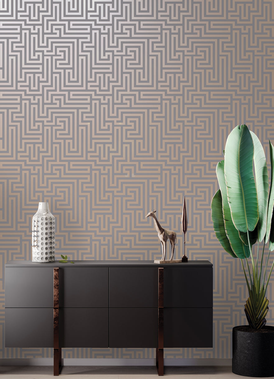Glistening Maze Grey/Rose Gold 12914 by Holden Decor