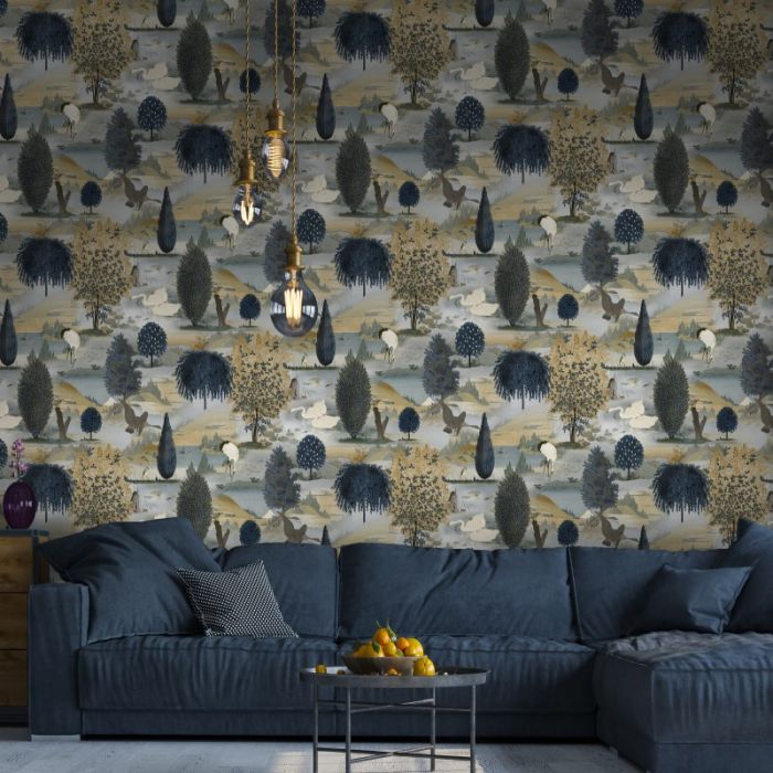 Swan Lake Navy/Ochre 13491 by Holden Decor