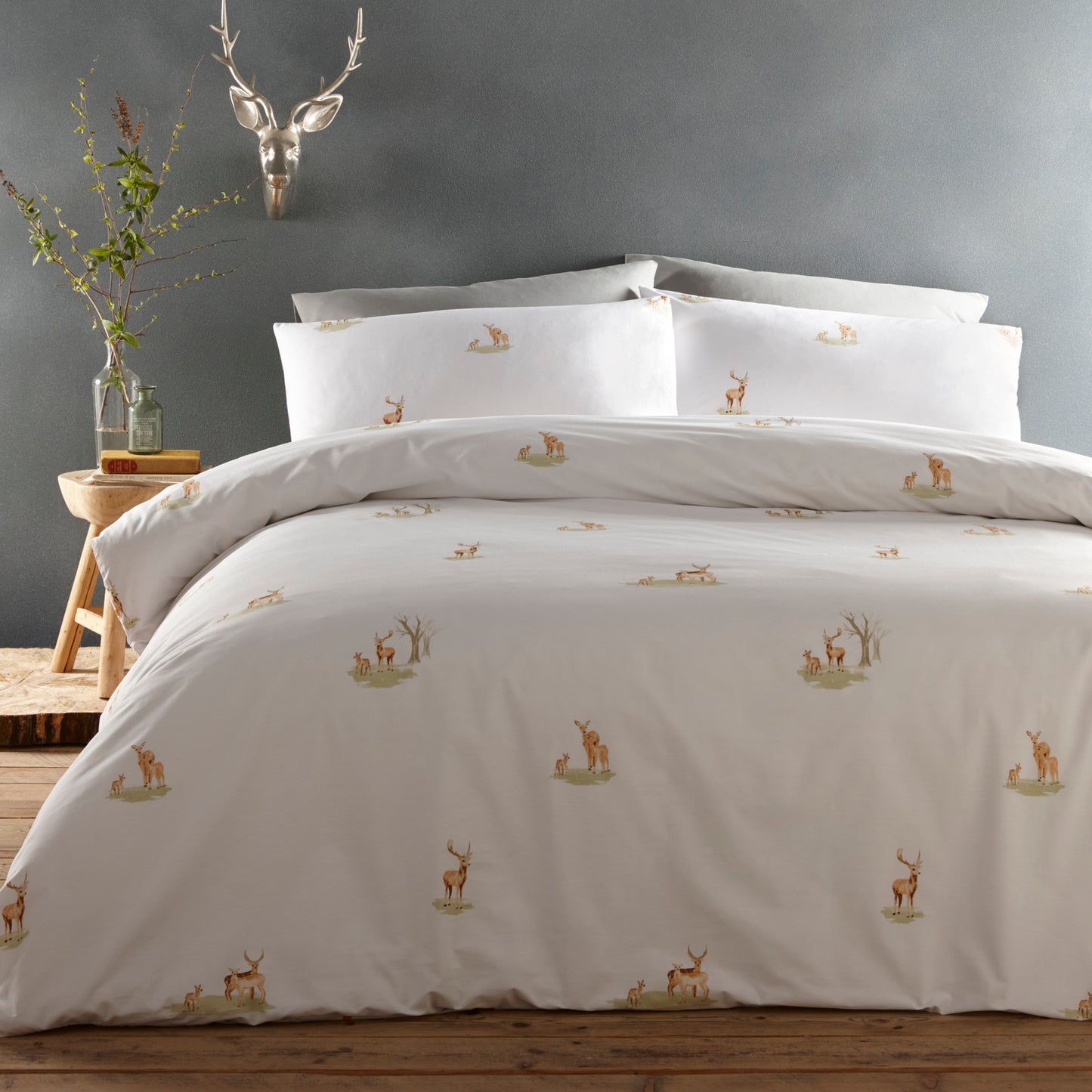 Deer White 100% Cotton Duvet Cover Set by Portfolio Home
