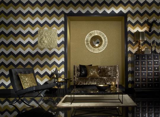 Glitterati Chevron Black/Gold 892300 by Arthouse