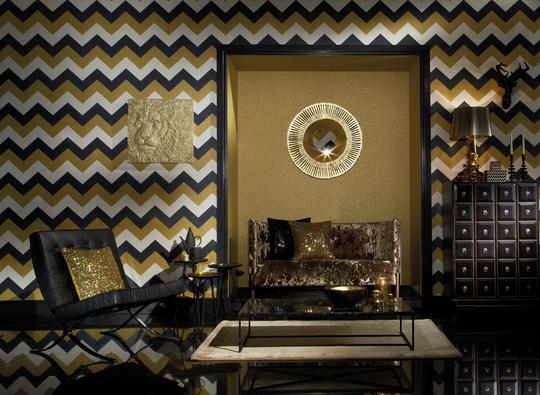 Glitterati Chevron Black/Gold 892300 by Arthouse