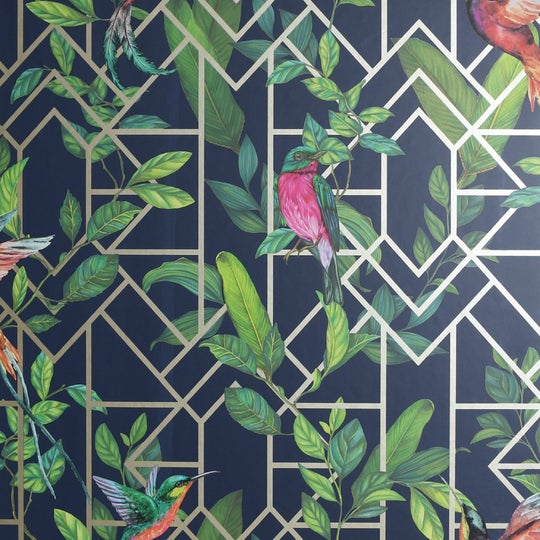 Deco Tropical Navy/Gold 908003 by Arthouse
