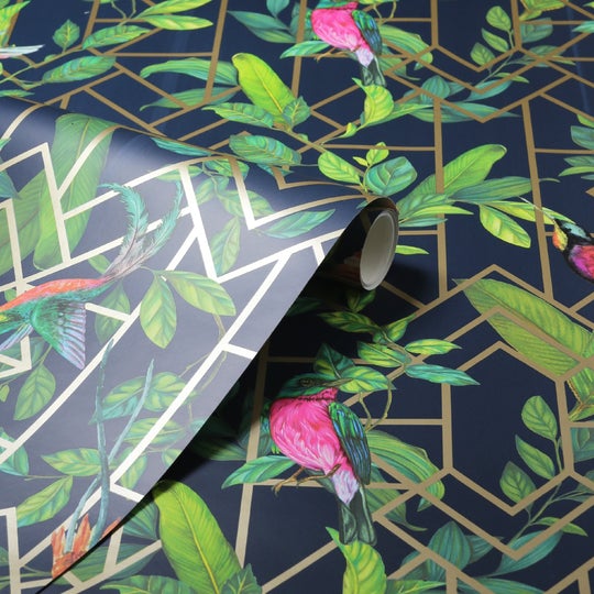Deco Tropical Navy/Gold 908003 by Arthouse