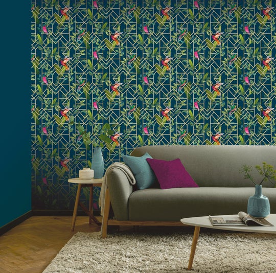 Deco Tropical Navy/Gold 908003 by Arthouse