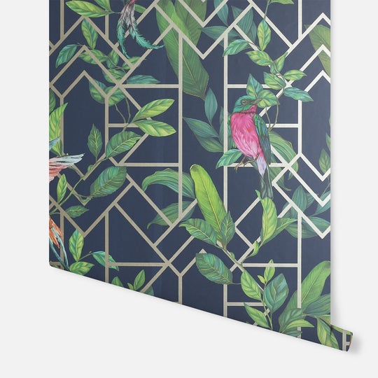 Deco Tropical Navy/Gold 908003 by Arthouse