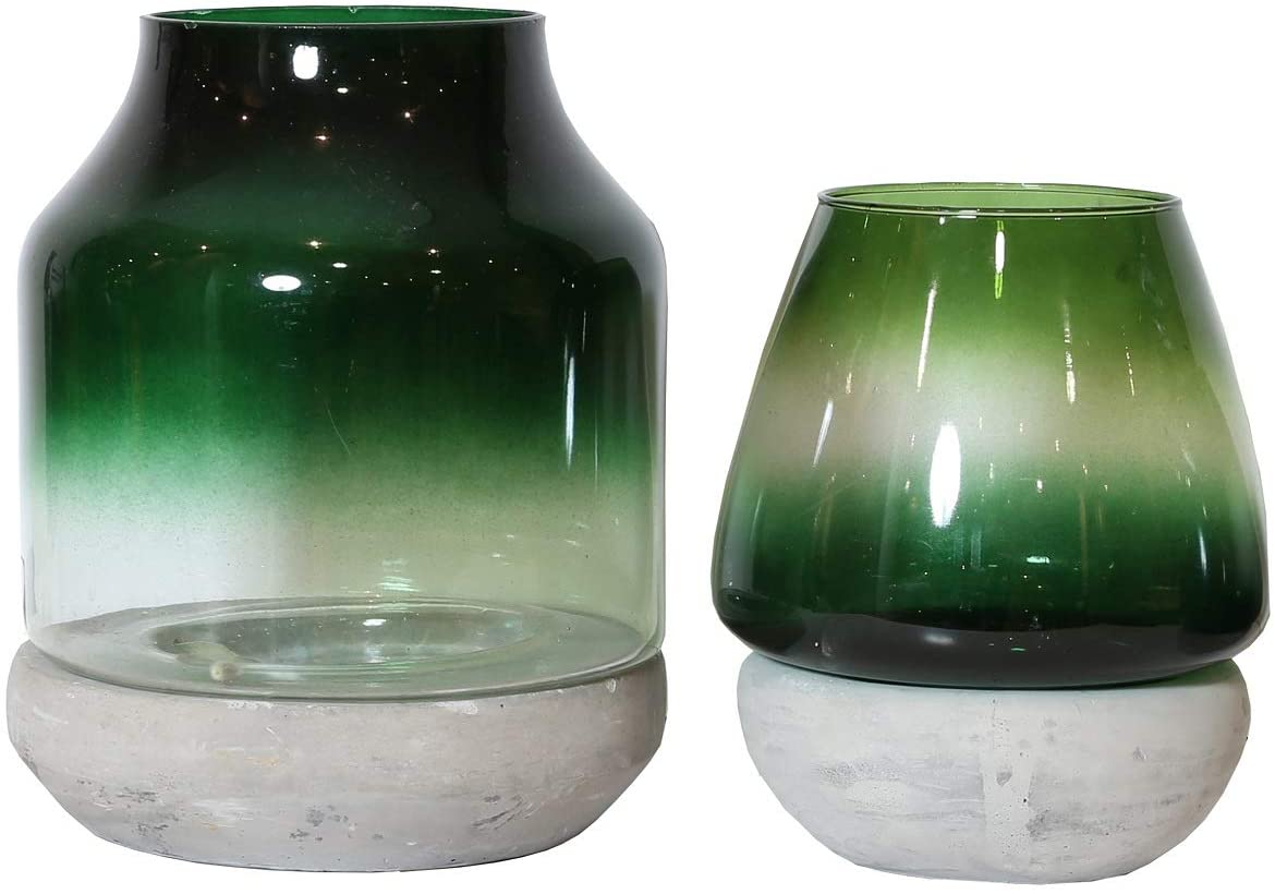Set of 2 Glass & Concrete Vases, Candle Holders