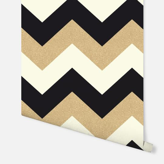 Glitterati Chevron Black/Gold 892300 by Arthouse