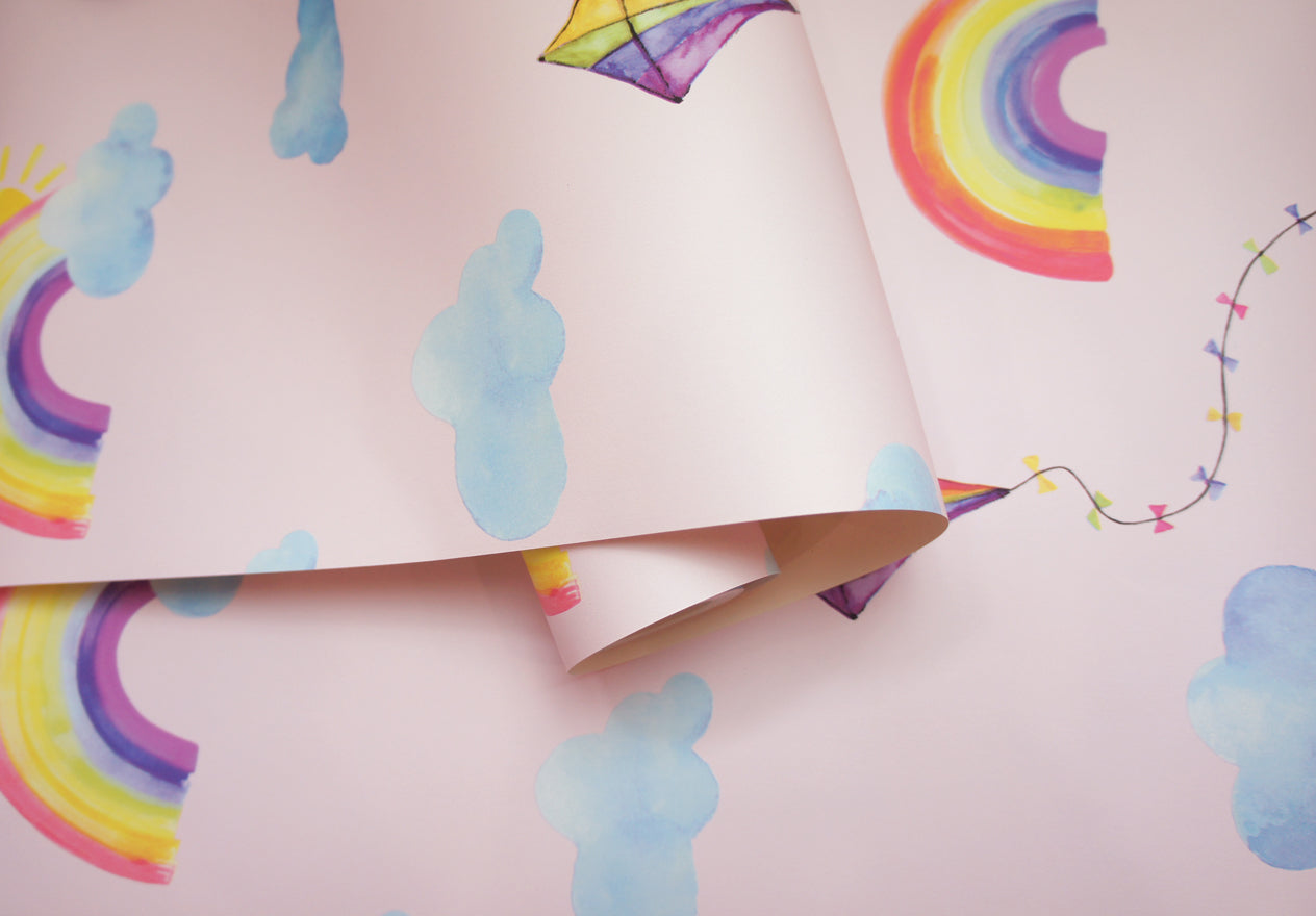 Rainbows and Flying Kites Pink 91021 by Holden Decor