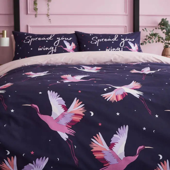 Cosmic Cranes Navy Duvet Cover Set by Sassy B